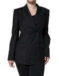 Black Striped Double-Breasted Coat Jacket