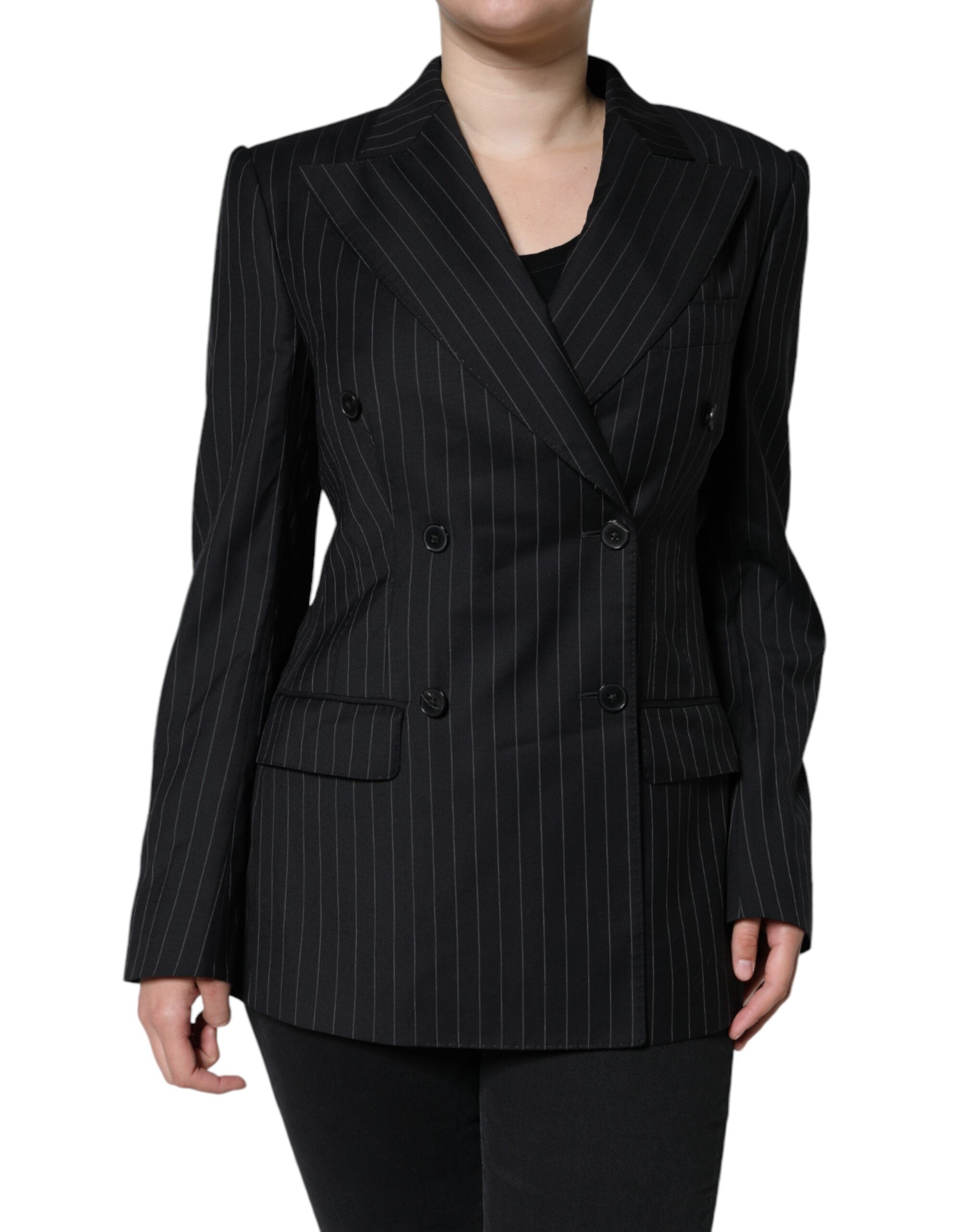 Black Striped Double-Breasted Coat Jacket