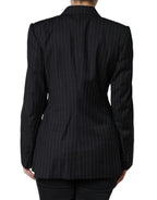 Black Striped Double-Breasted Coat Jacket