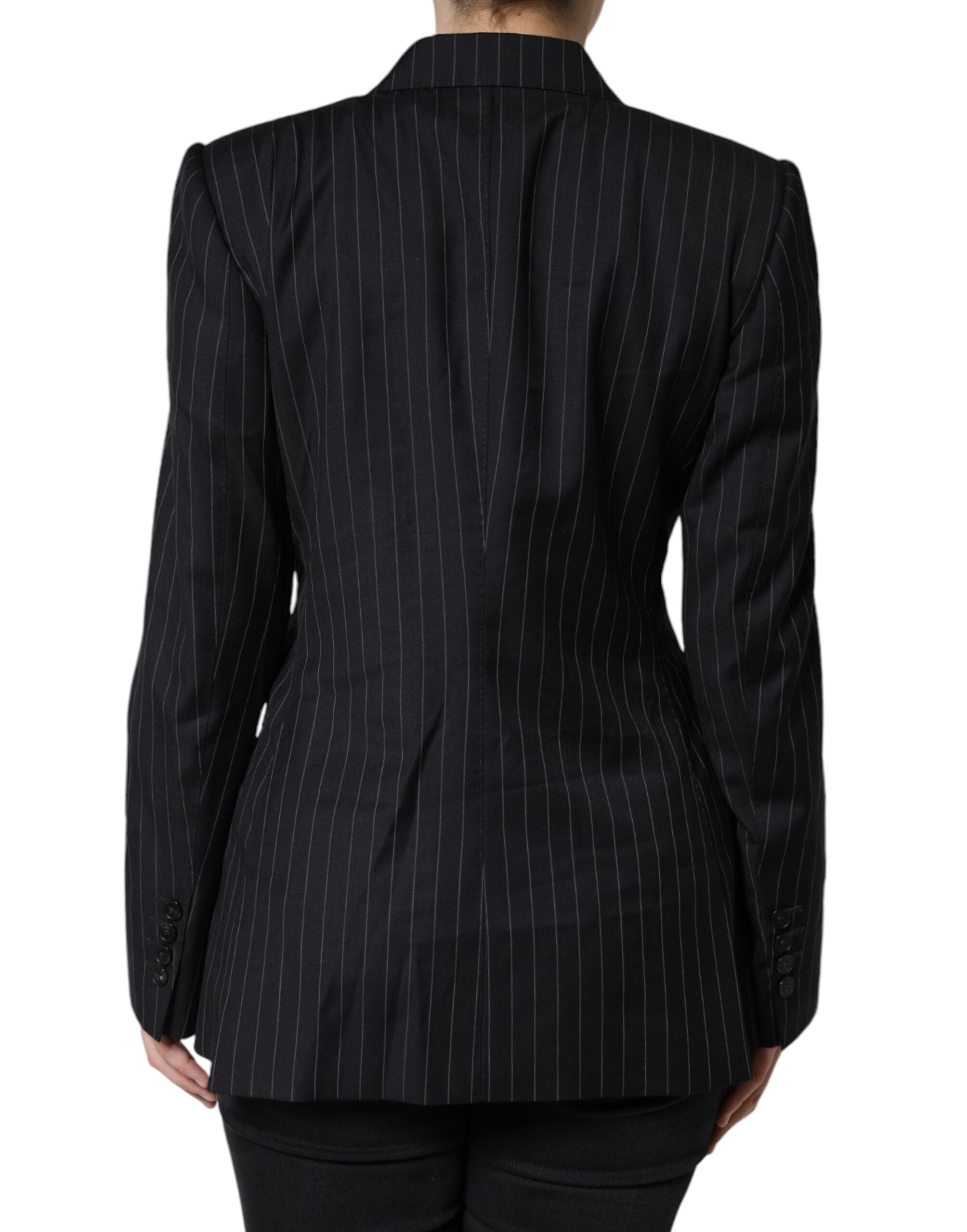 Black Striped Double-Breasted Coat Jacket