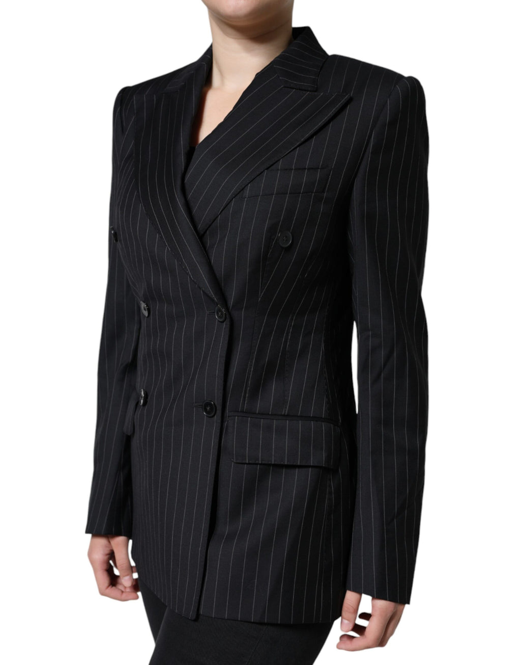 Black Striped Double-Breasted Coat Jacket