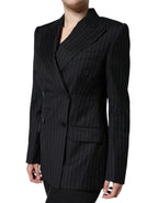 Black Striped Double-Breasted Coat Jacket