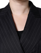 Black Striped Double-Breasted Coat Jacket