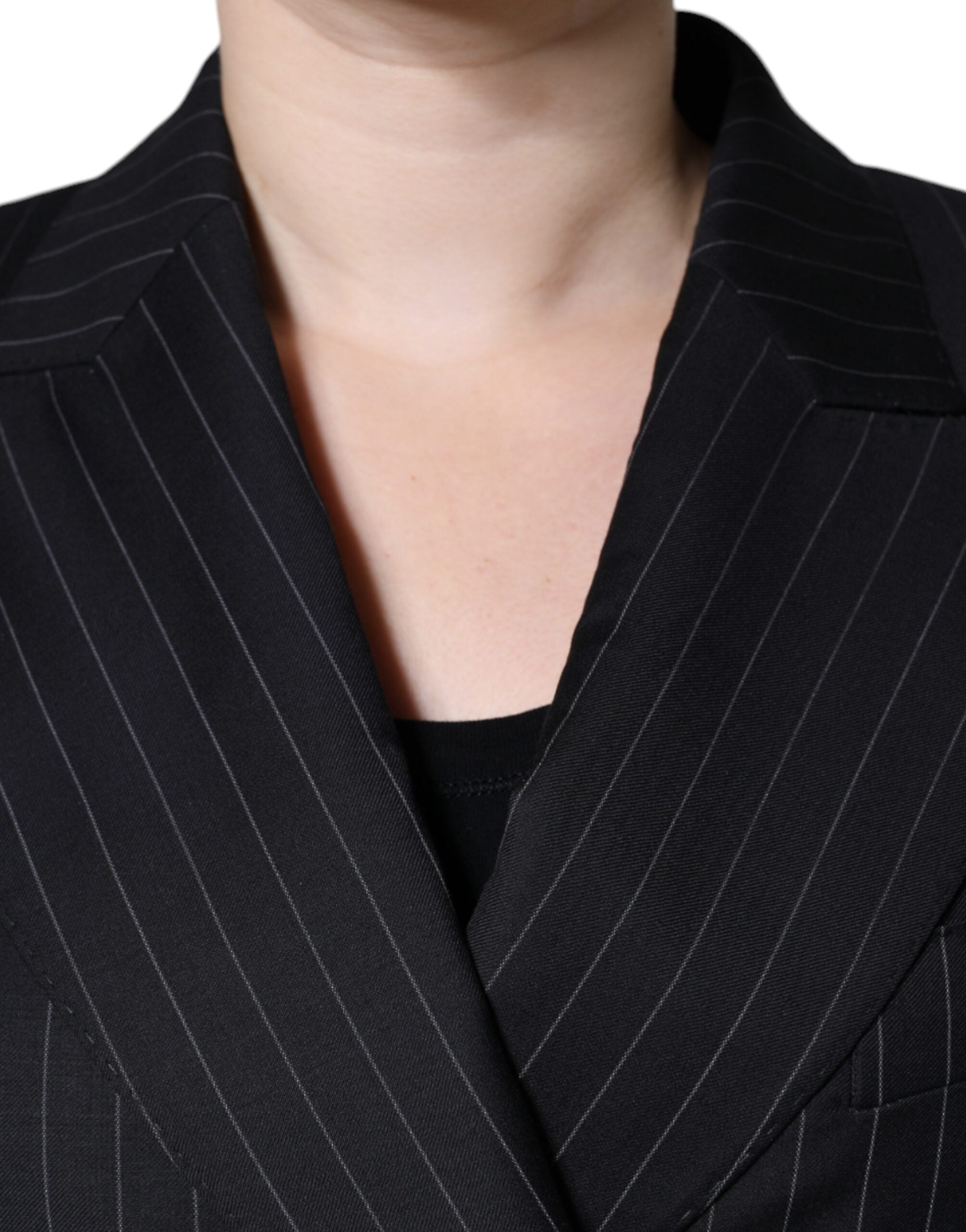 Black Striped Double-Breasted Coat Jacket