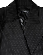 Black Striped Double-Breasted Coat Jacket