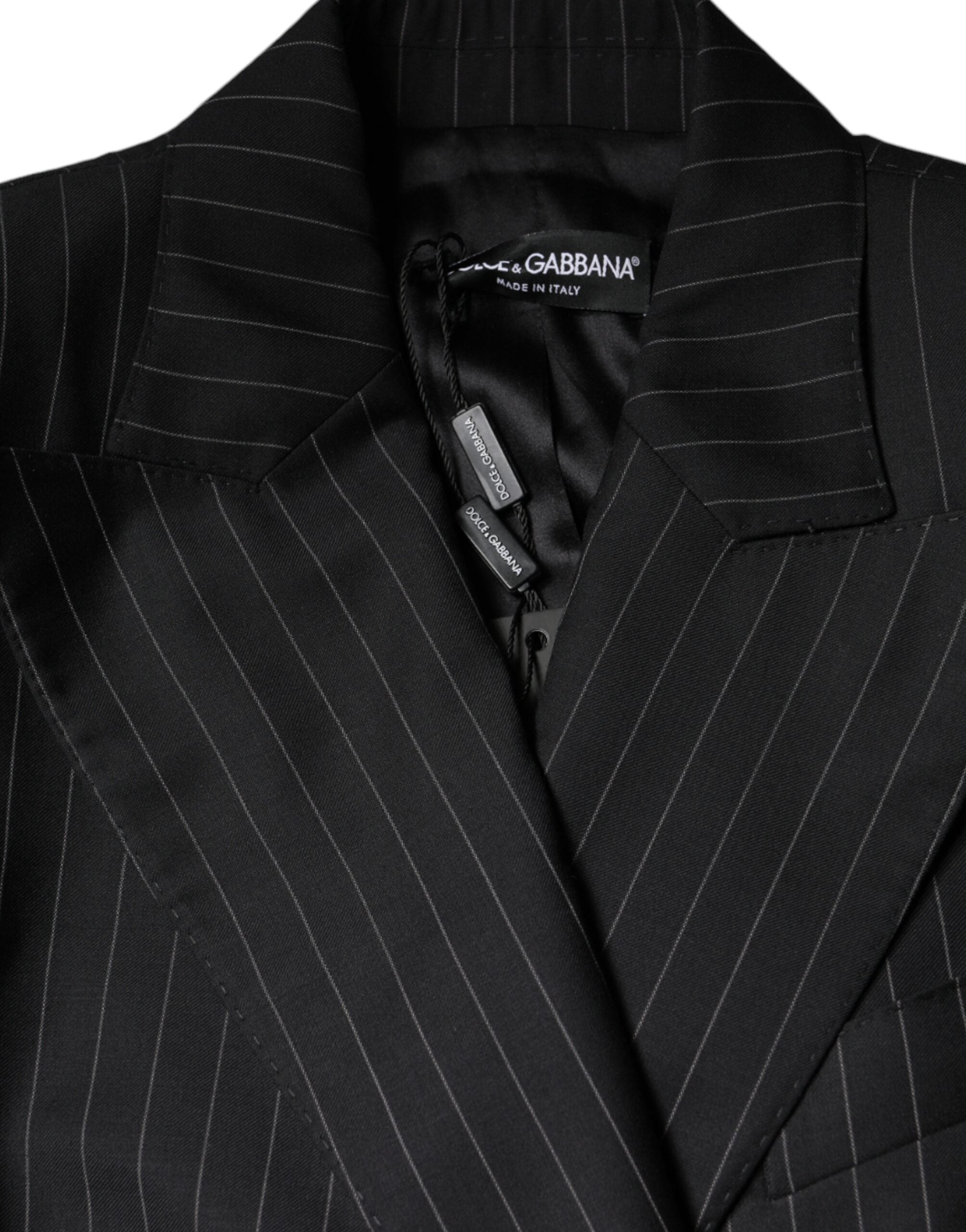 Black Striped Double-Breasted Coat Jacket