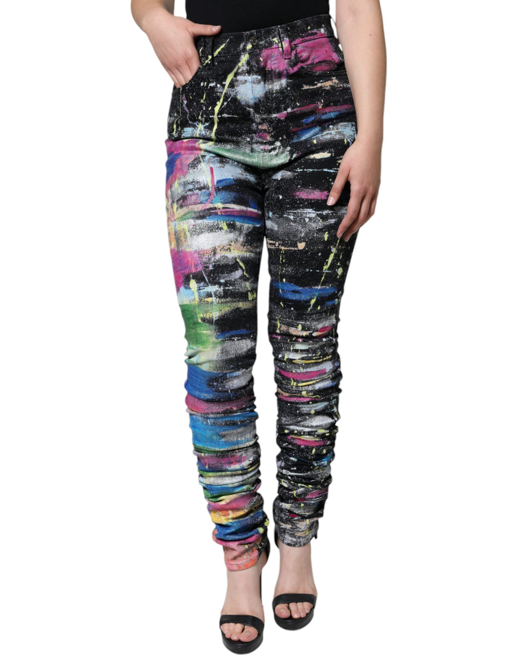 Mehrfarbige Jeans aus Baumwolle mit Farbspritzern