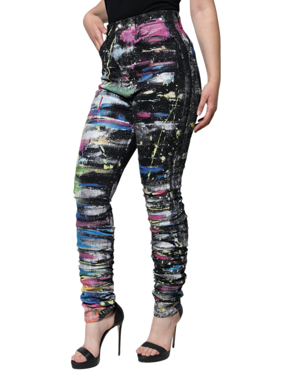 Mehrfarbige Jeans aus Baumwolle mit Farbspritzern