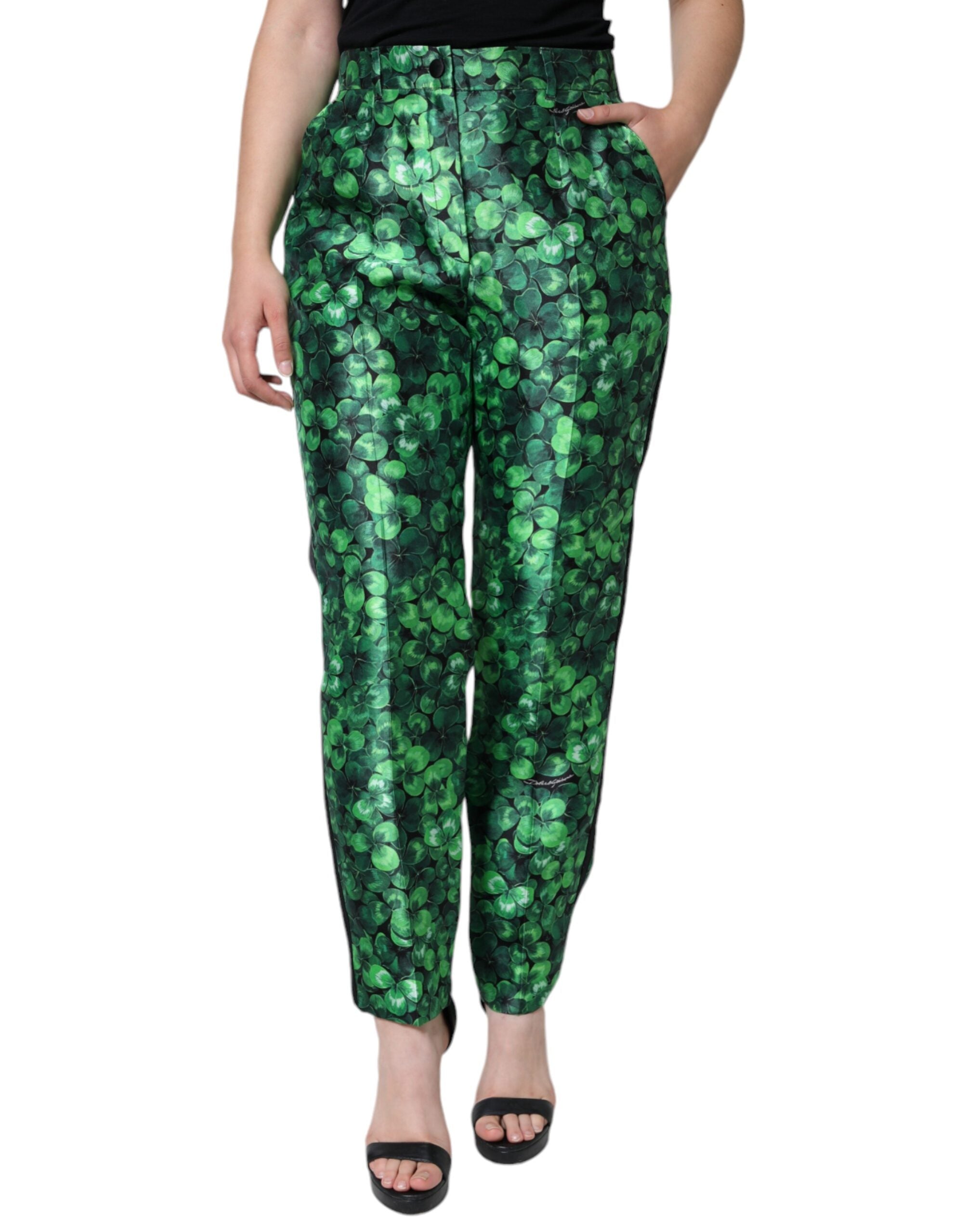 Green Clover Hose aus Seidensatin mit hoher Taille und schmal zulaufendem Bein