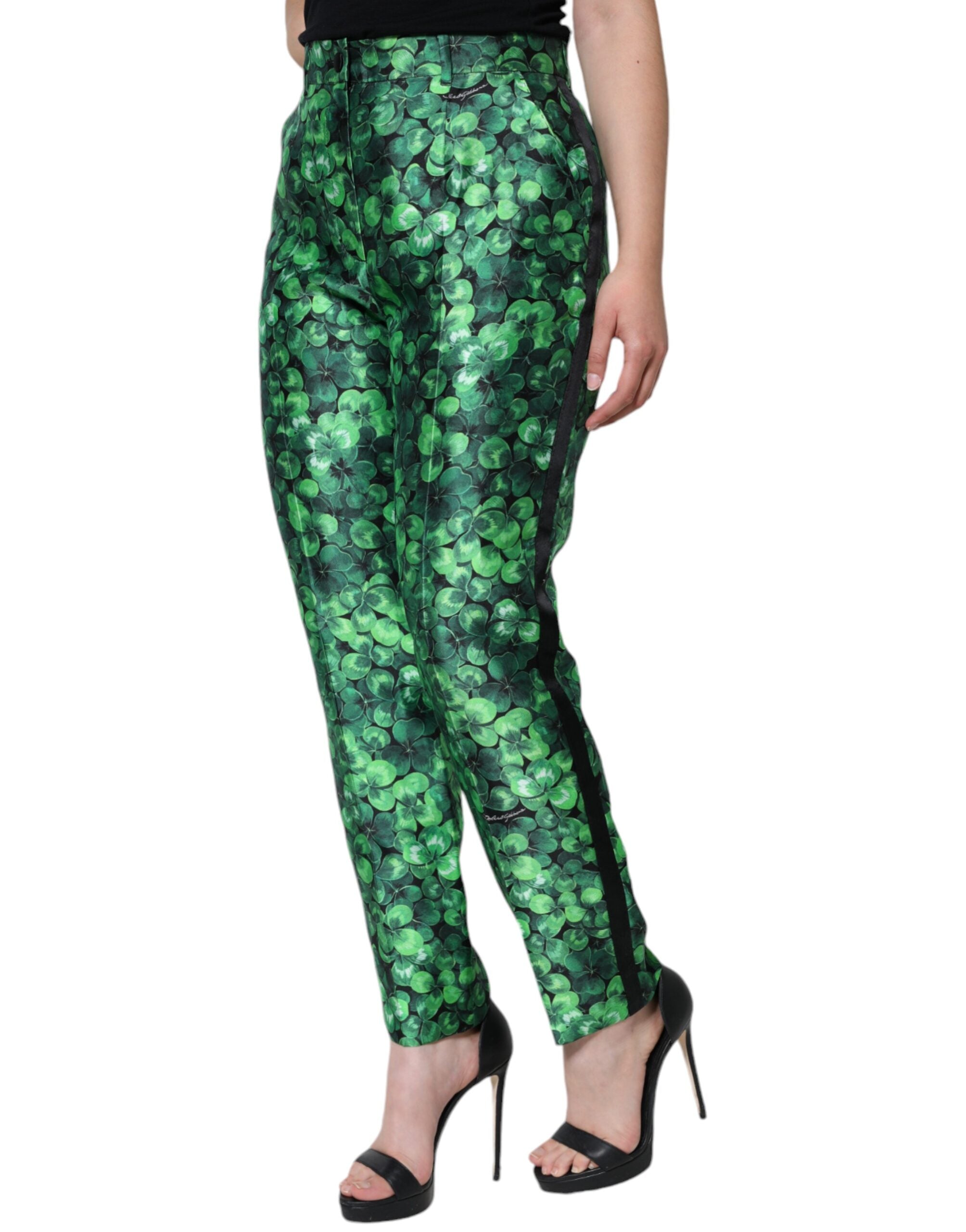 Green Clover Hose aus Seidensatin mit hoher Taille und schmal zulaufendem Bein