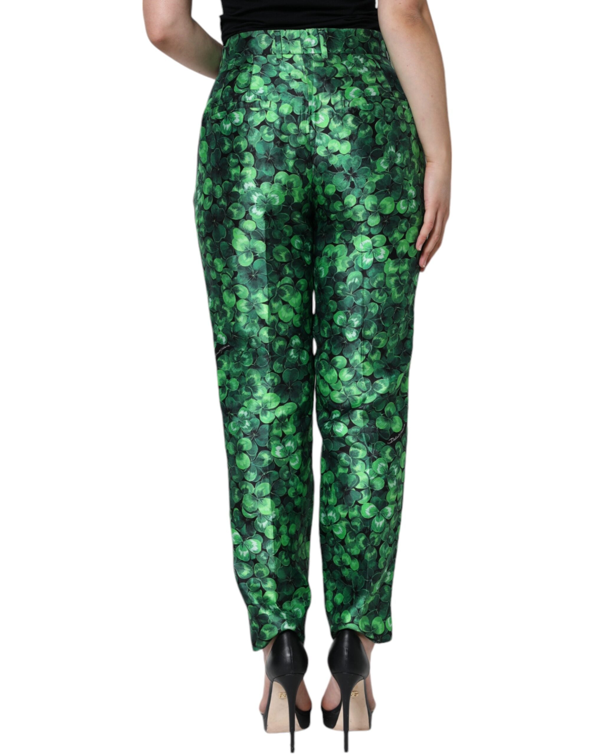 Green Clover Hose aus Seidensatin mit hoher Taille und schmal zulaufendem Bein