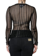 Black Stripe See Through Long Sleeves Top