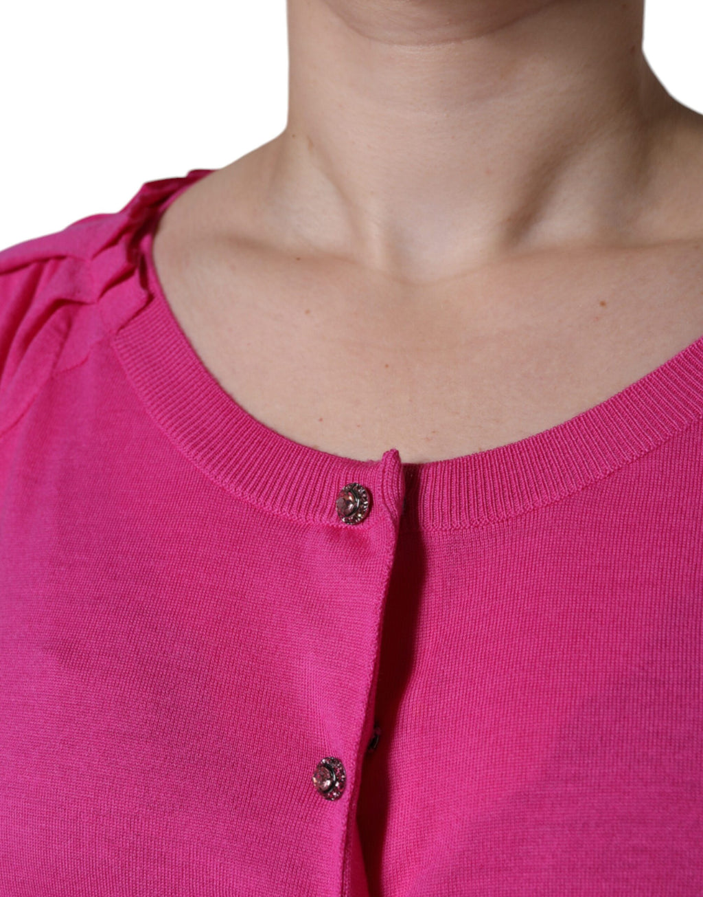 Pinke Bluse mit kurzen Ärmeln aus Wolle zum Knöpfen
