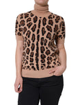Top Dolcevita in Lana Stampa Leopardata Beige
