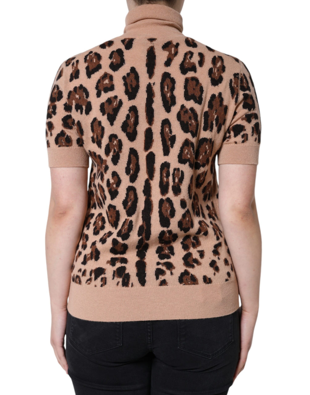 Top Dolcevita in Lana Stampa Leopardata Beige