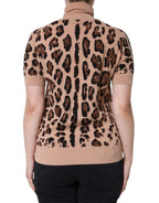 Top Dolcevita in Lana Stampa Leopardata Beige
