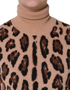 Top Dolcevita in Lana Stampa Leopardata Beige