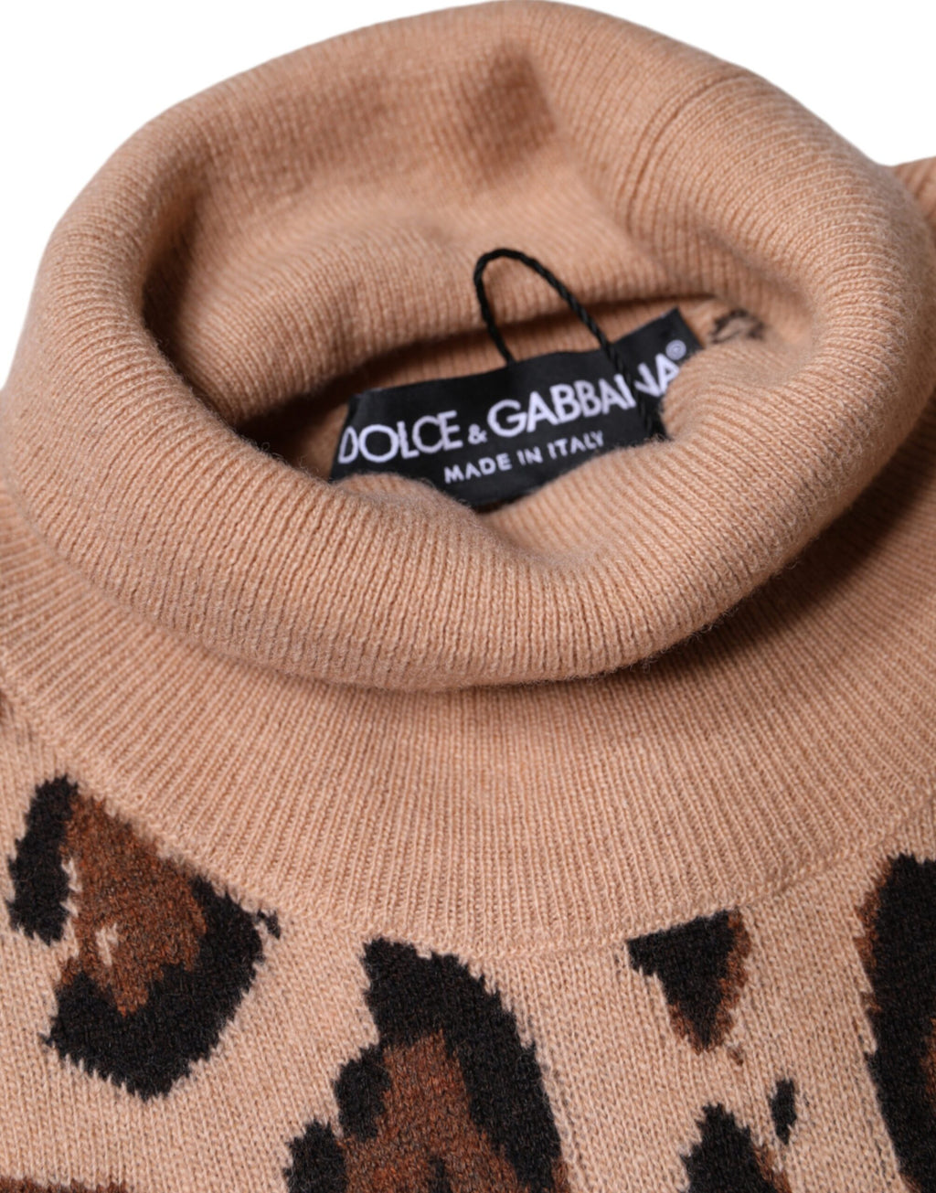 Top Dolcevita in Lana Stampa Leopardata Beige