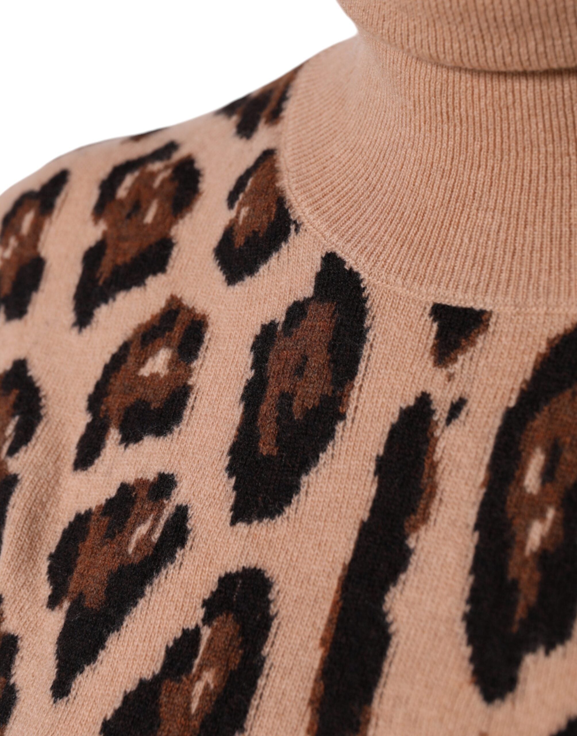 Top Dolcevita in Lana Stampa Leopardata Beige