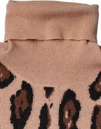 Top Dolcevita in Lana Stampa Leopardata Beige