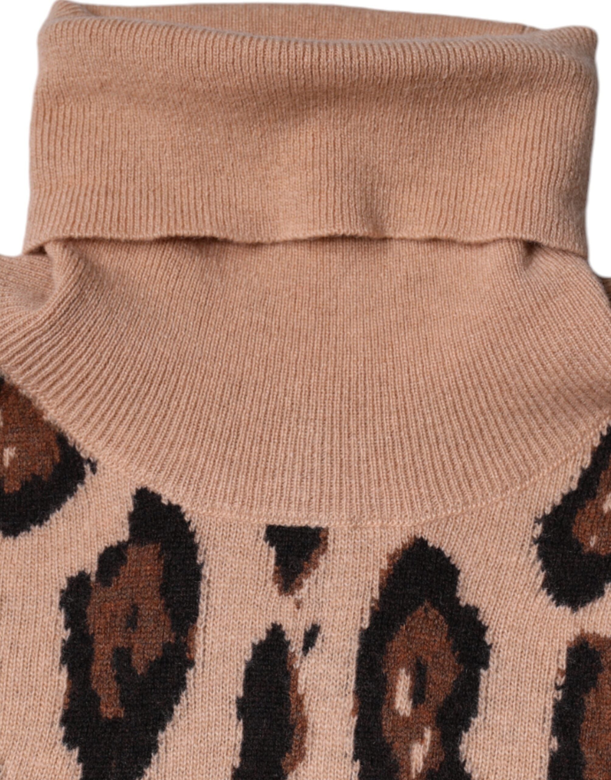 Top Dolcevita in Lana Stampa Leopardata Beige