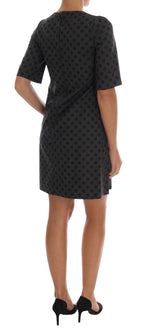 Graues gepunktetes Kleid aus Wolle mit Stretchanteil