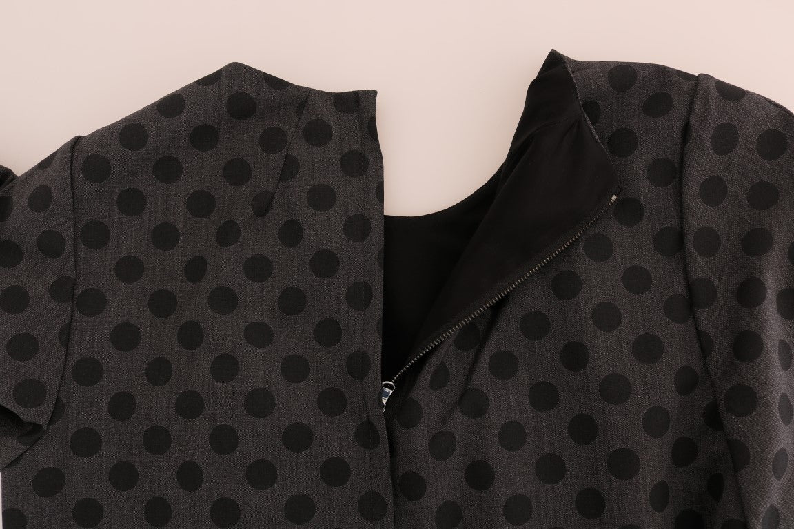 Graues gepunktetes Kleid aus Wolle mit Stretchanteil