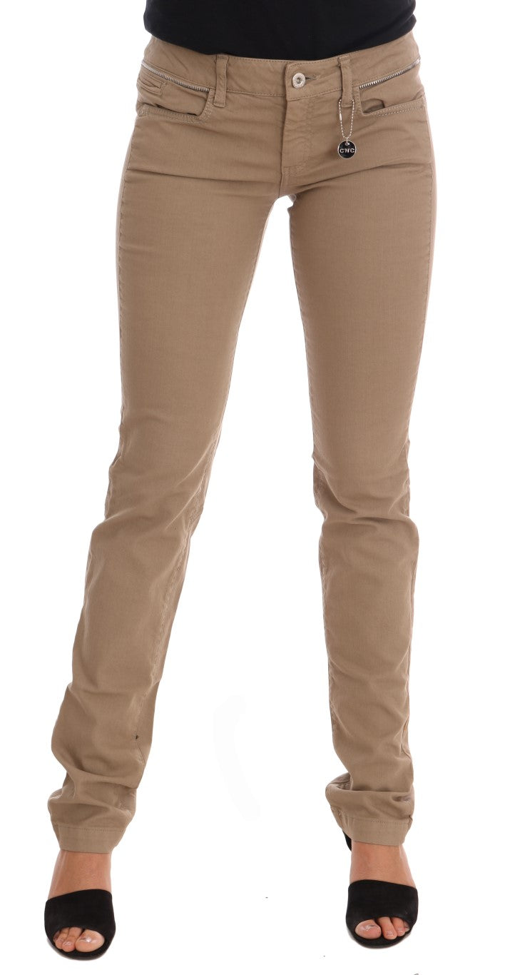Beige Slim Fit Jeans aus Baumwoll-Stretch