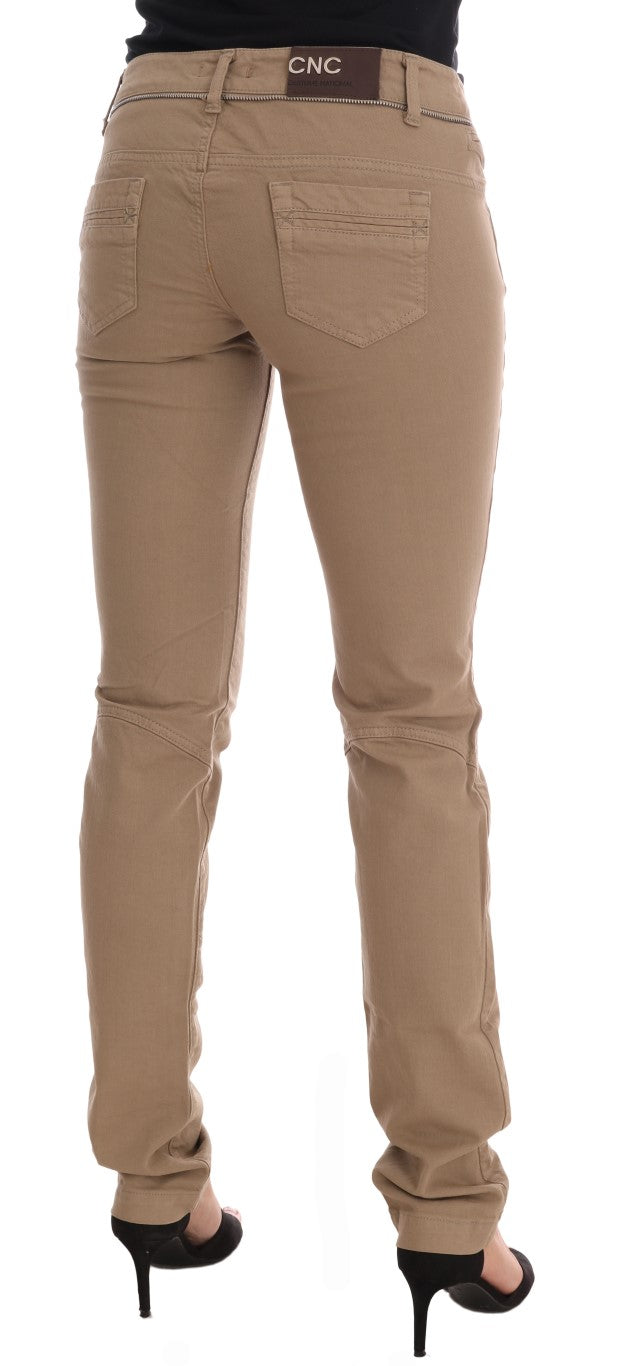 Beige Slim Fit Jeans aus Baumwoll-Stretch
