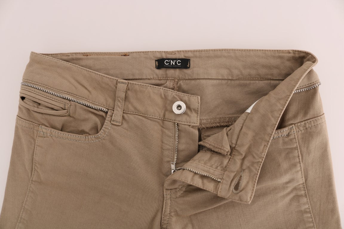 Beige Slim Fit Jeans aus Baumwoll-Stretch