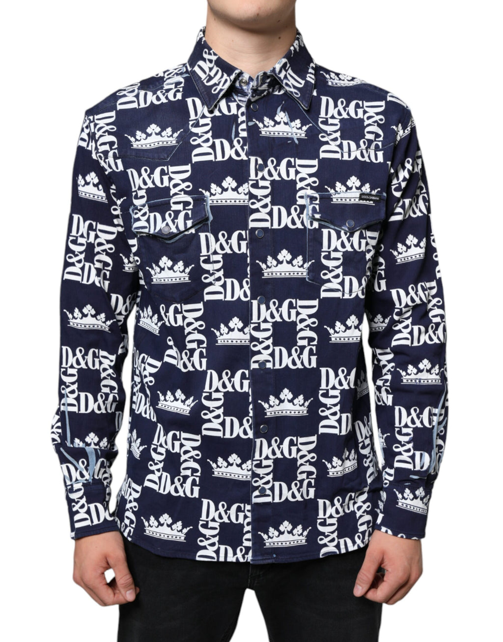 Slim Fit Baumwollhemd mit „Blue Crown“-Logoprint