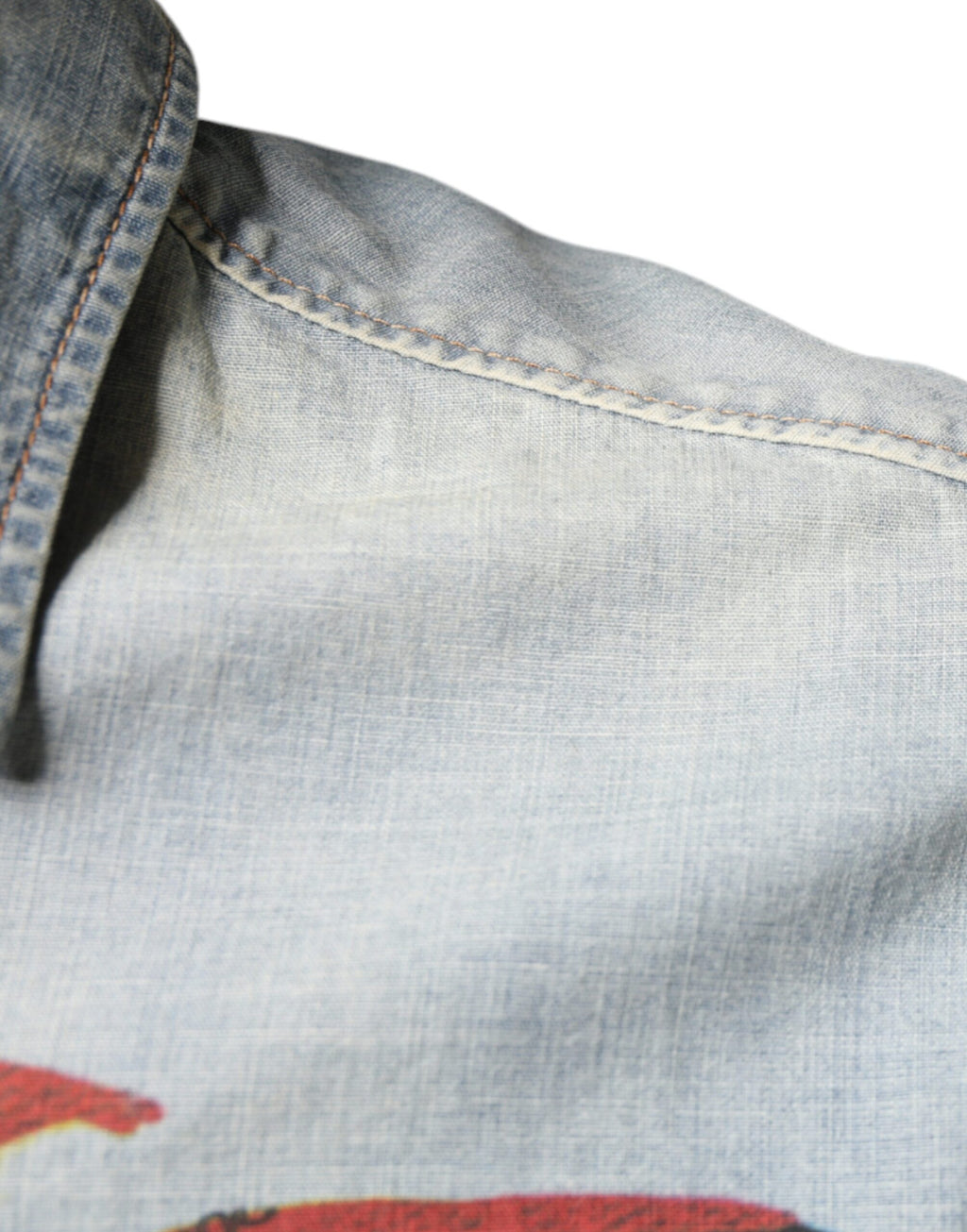 Hellblau bedrucktes Baumwoll-Denim Langarmhemd