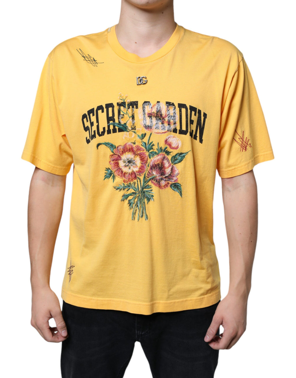 Yellow Secret Garden Floral Cotton Crew Neck T-shirt