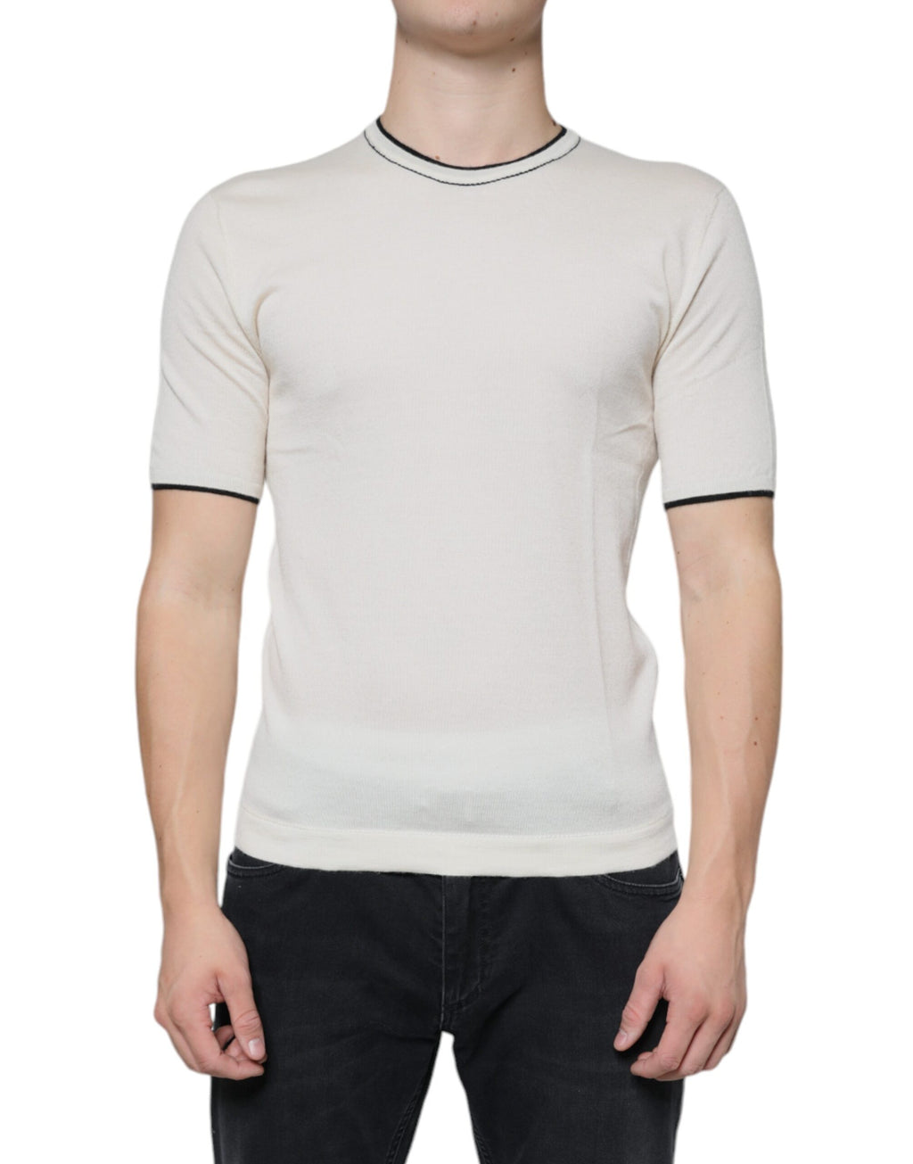Off White Kaschmir T-Shirt mit kurzen Ärmeln