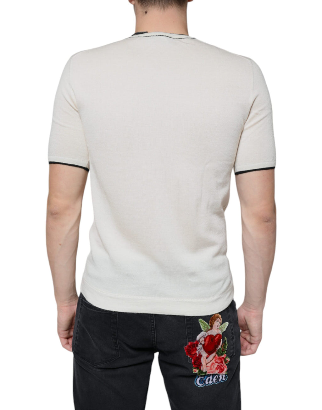 Off White Kaschmir T-Shirt mit kurzen Ärmeln