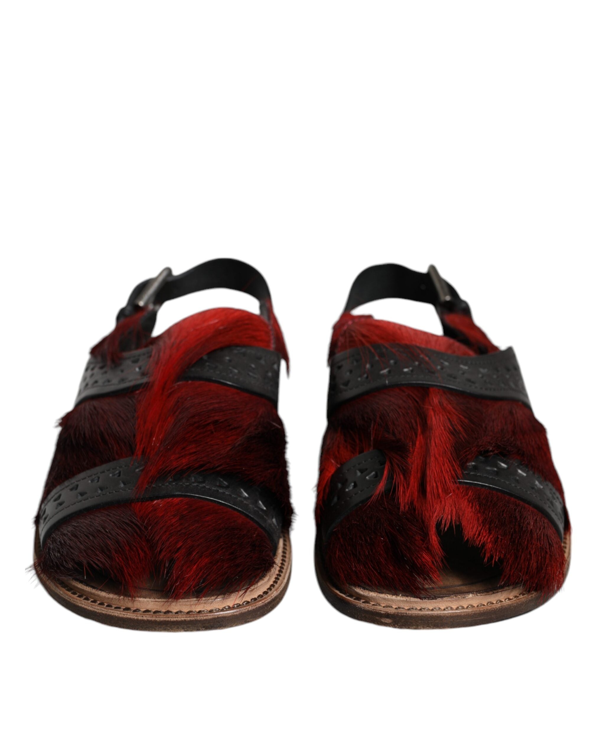 Sandals Shoes in Black Red Gazelle Hair Leather