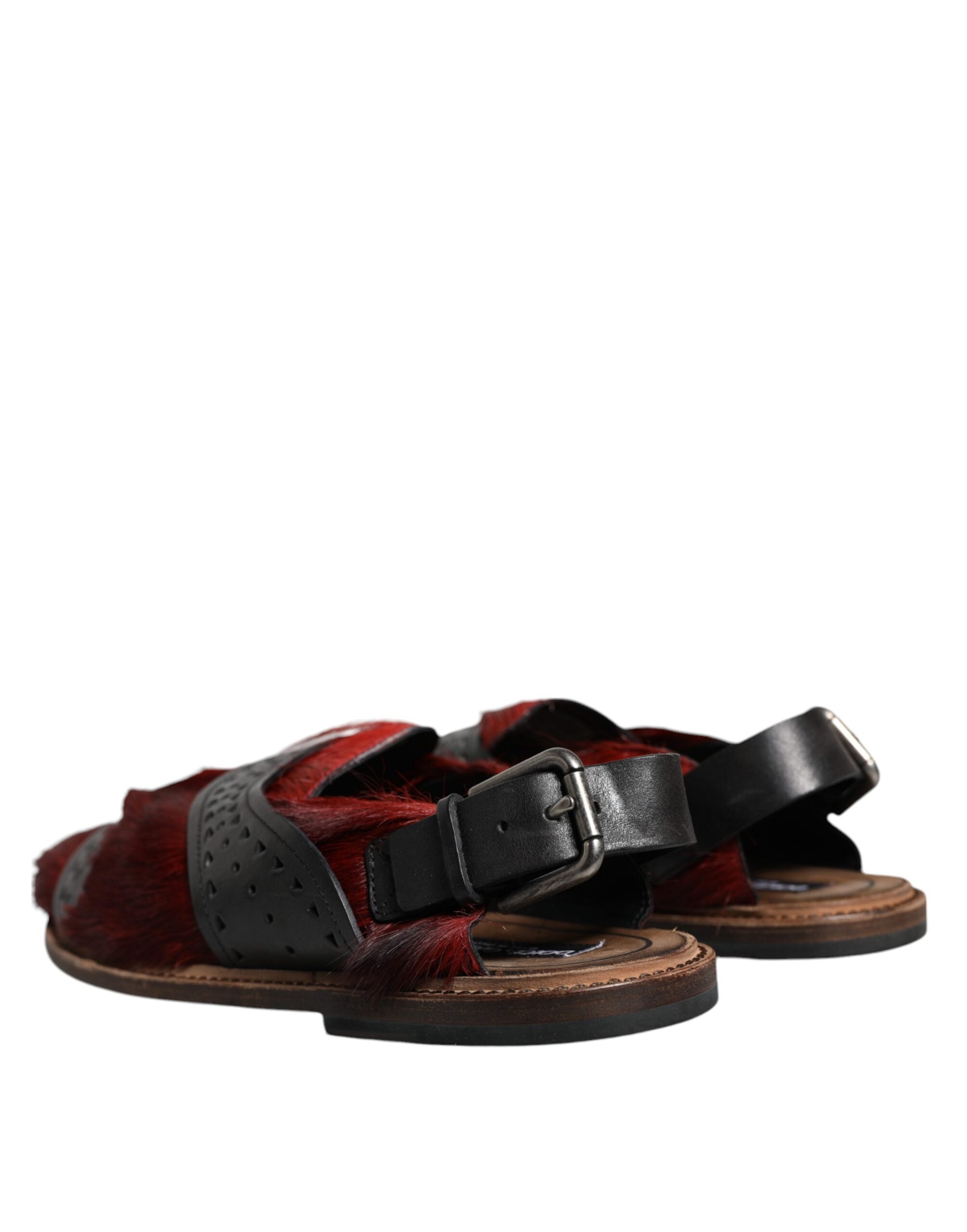 Sandals Shoes in Black Red Gazelle Hair Leather