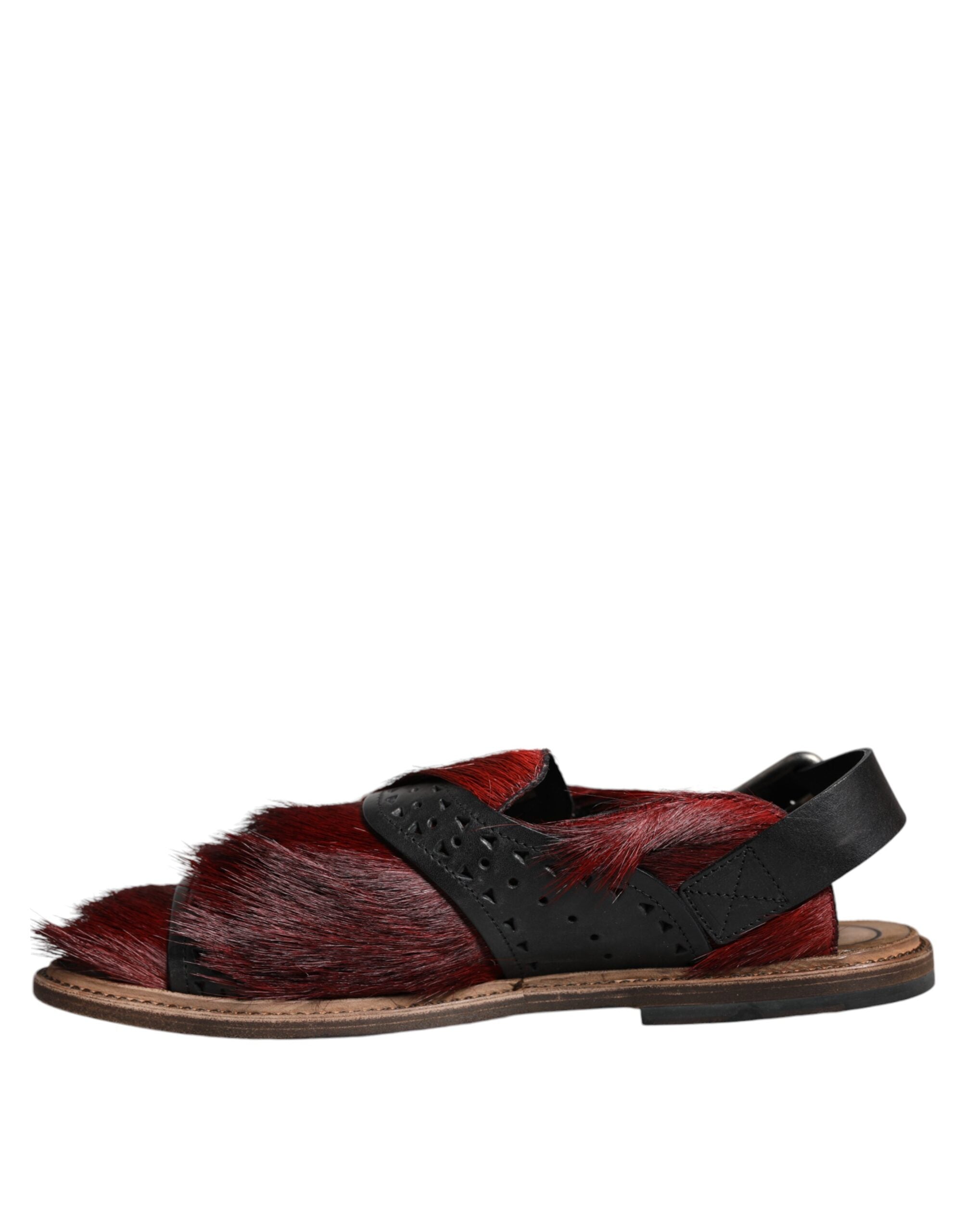 Sandals Shoes in Black Red Gazelle Hair Leather