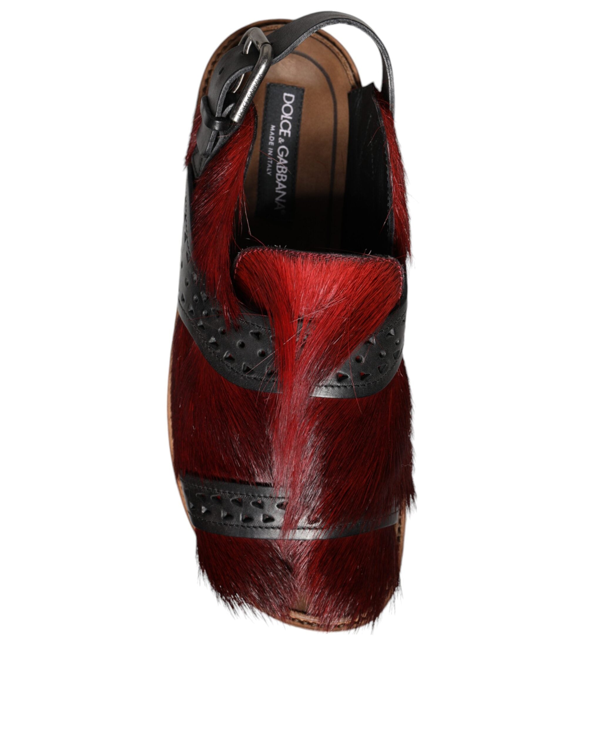 Sandals Shoes in Black Red Gazelle Hair Leather