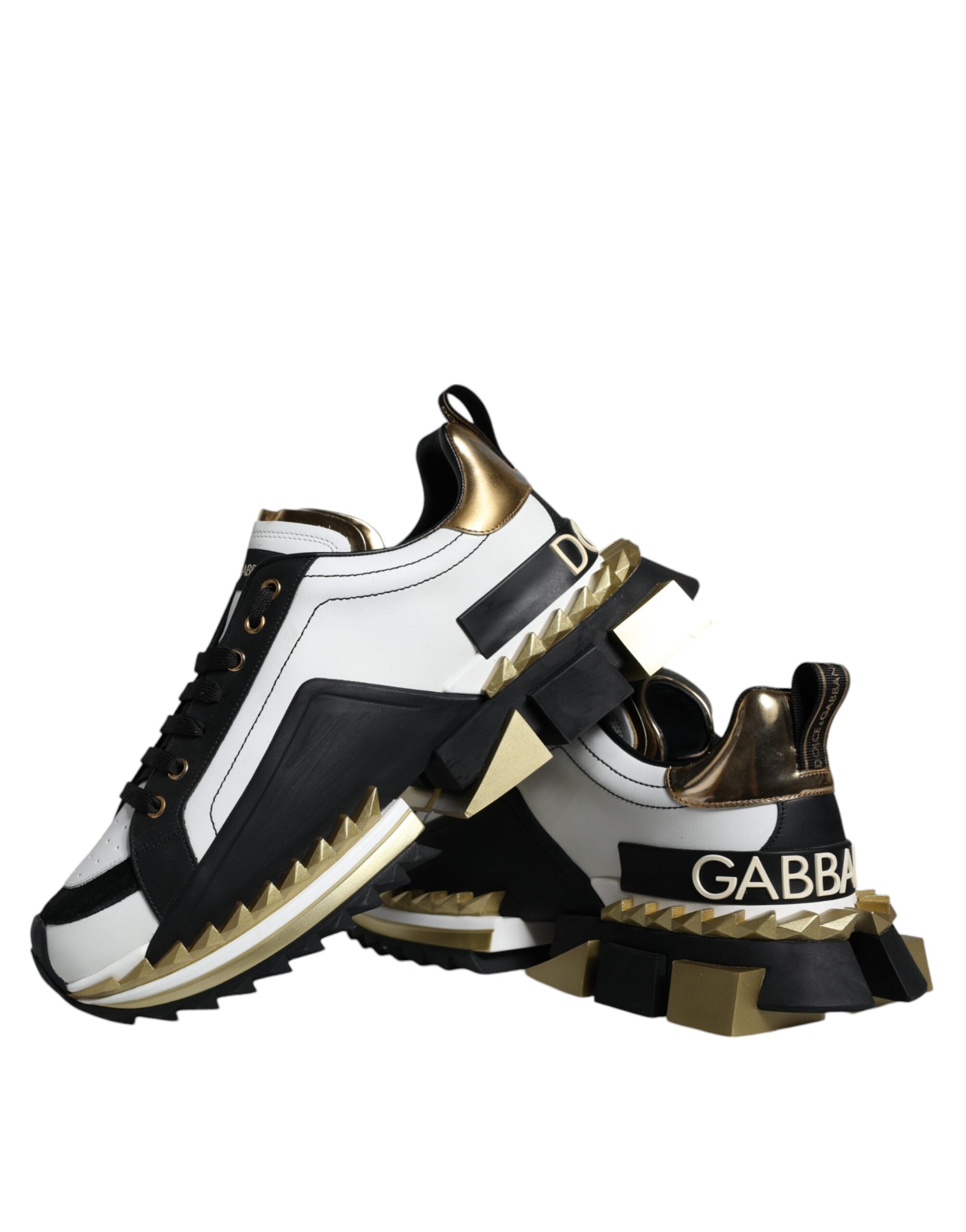 White Gold Black Leather SUPER KING Sneakers Schuhe