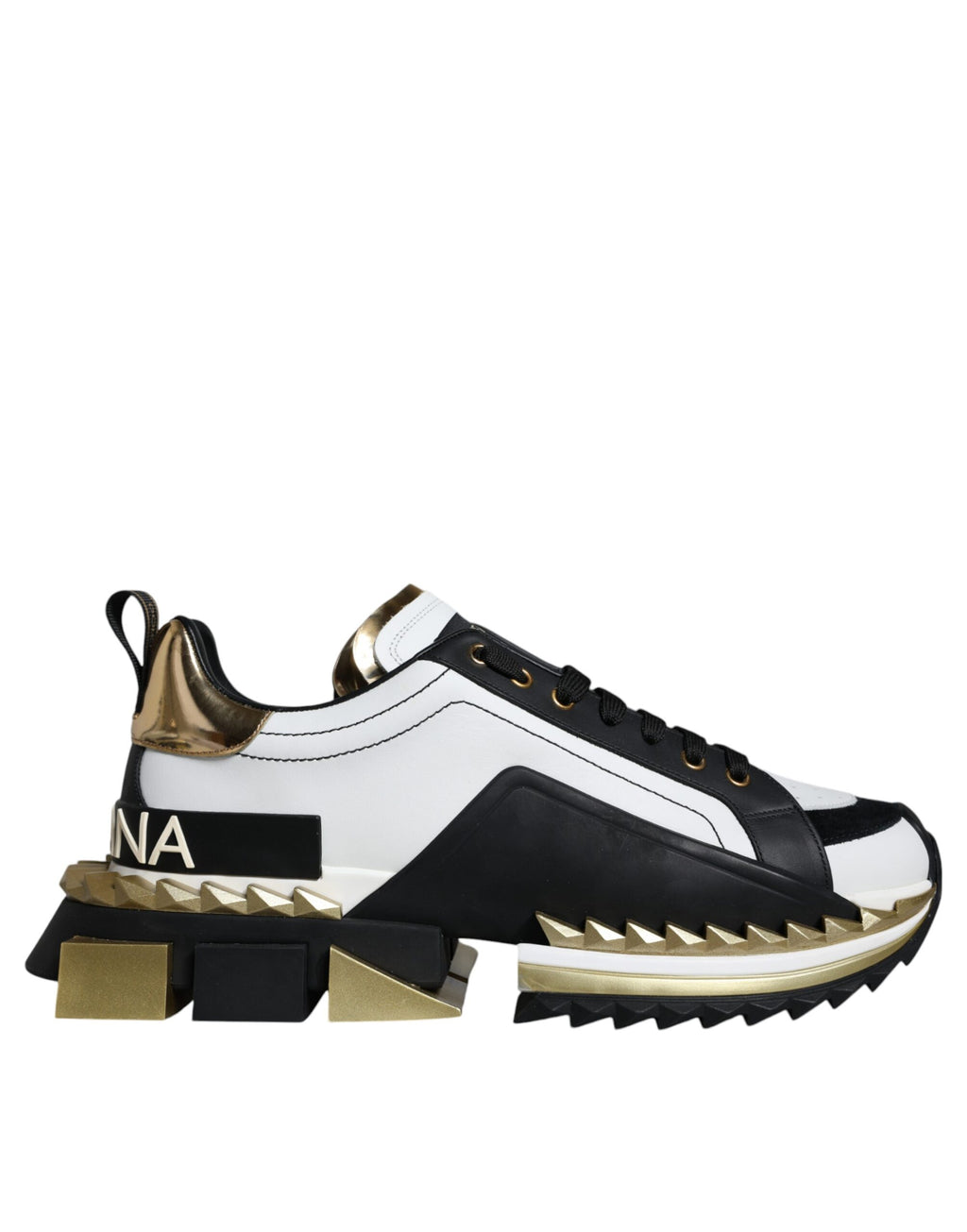 White Gold Black Leather SUPER KING Sneakers Schuhe