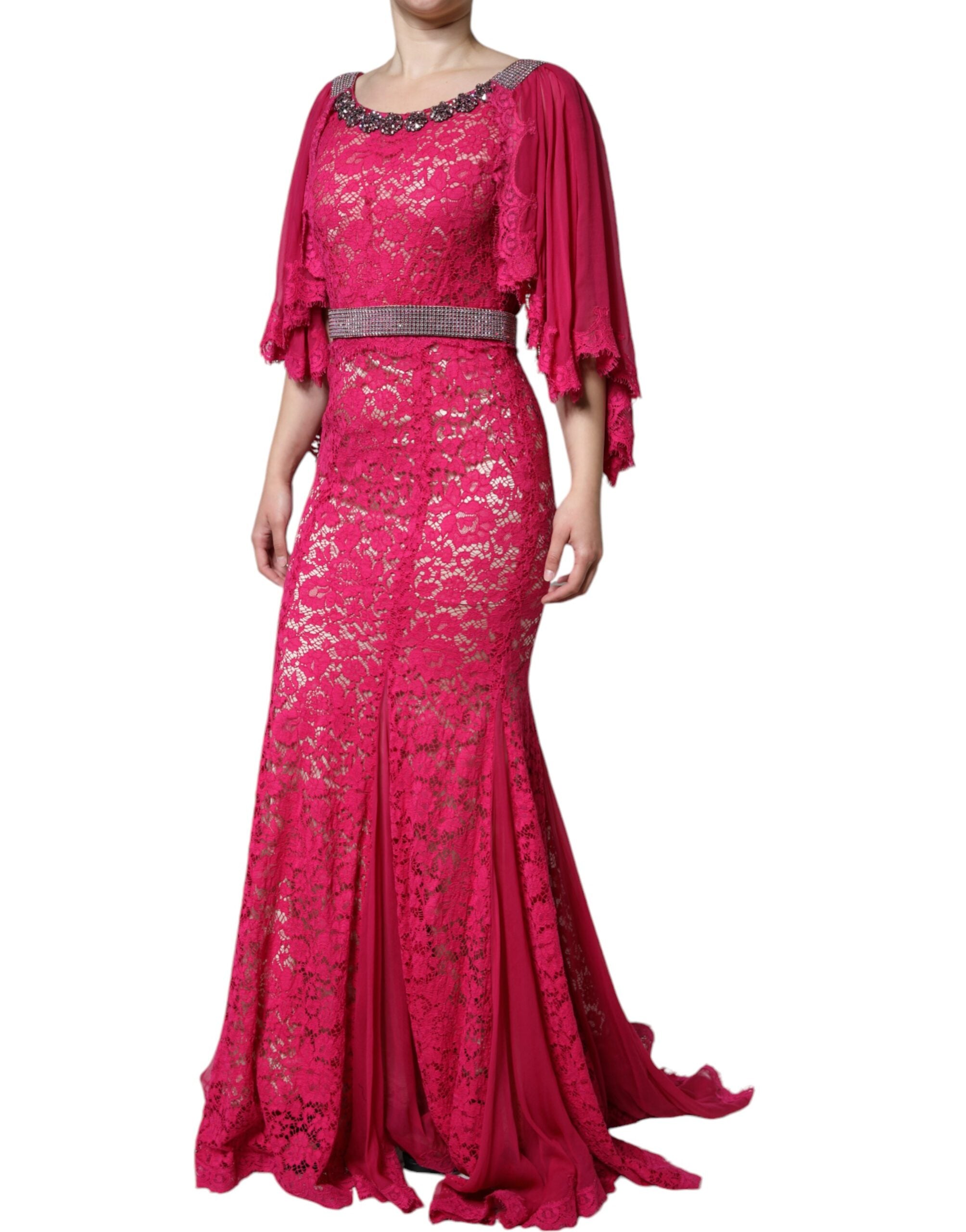 Rosa Spitzen-Kristall-Abendkleid