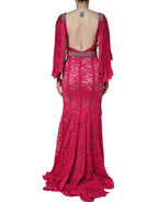 Rosa Spitzen-Kristall-Abendkleid