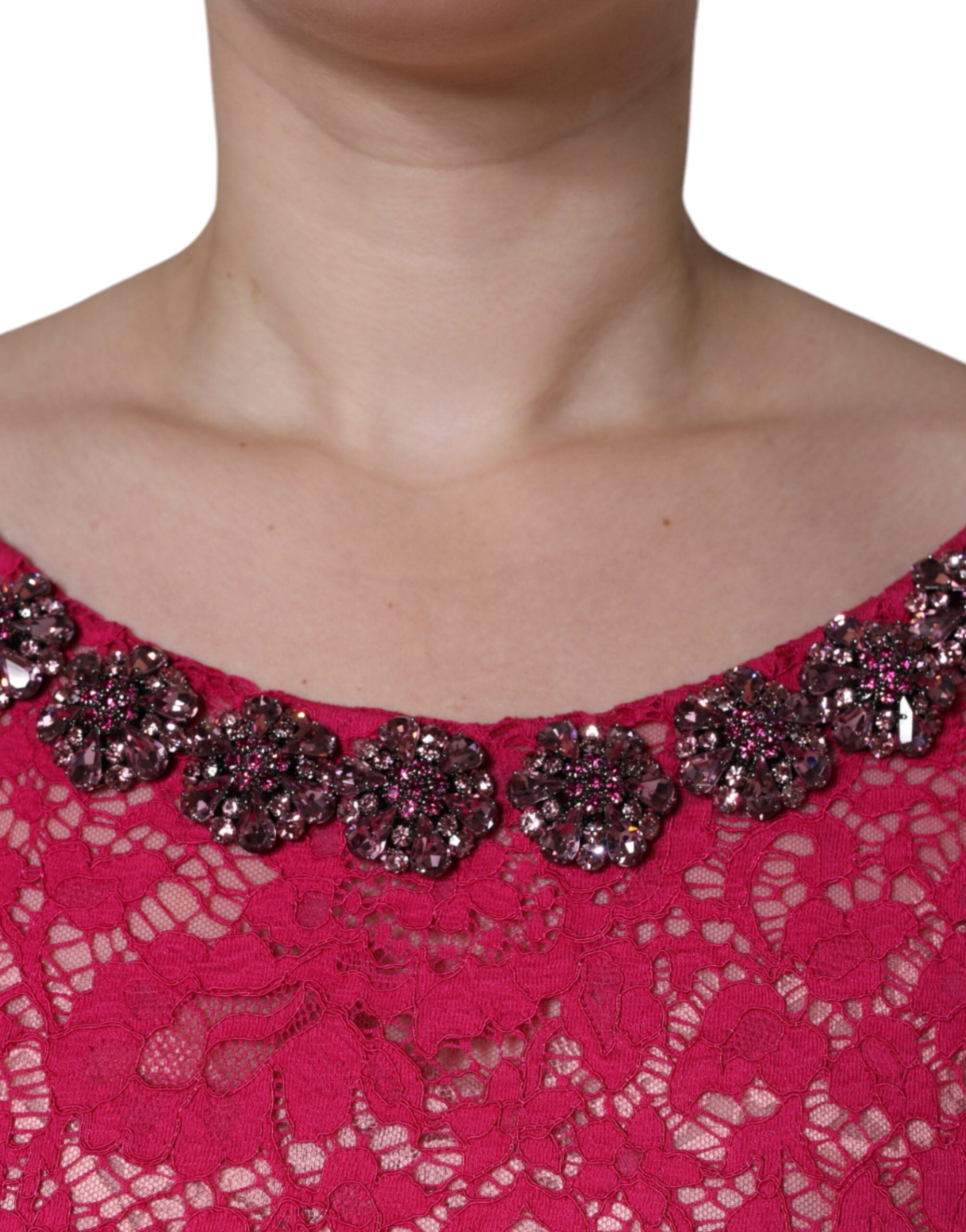 Rosa Spitzen-Kristall-Abendkleid