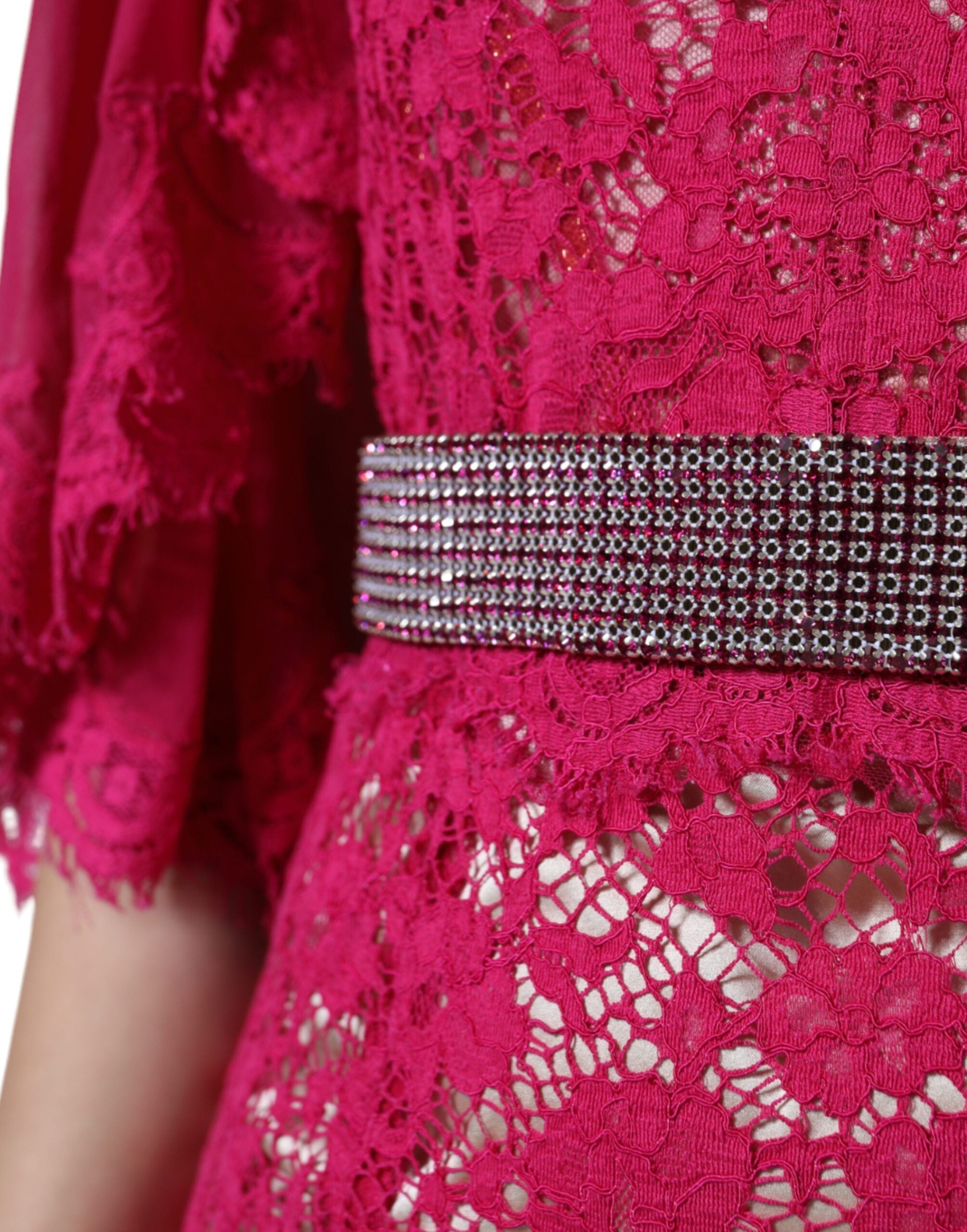 Rosa Spitzen-Kristall-Abendkleid