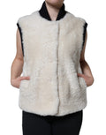 Weiße WARRENFORD Shearling-Leder Weste Mantel Jacke
