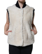Weiße WARRENFORD Shearling-Leder Weste Mantel Jacke