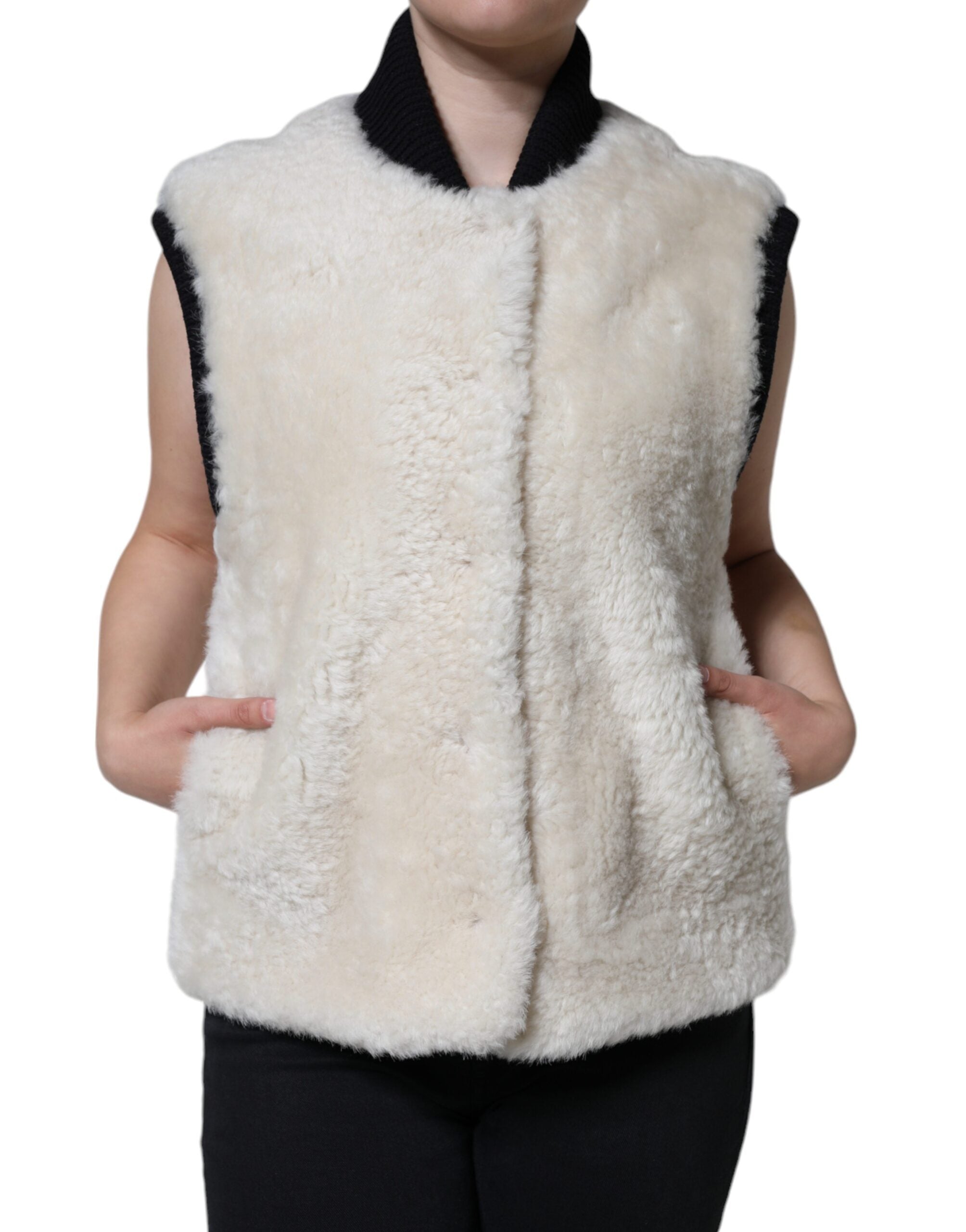 Weiße WARRENFORD Shearling-Leder Weste Mantel Jacke