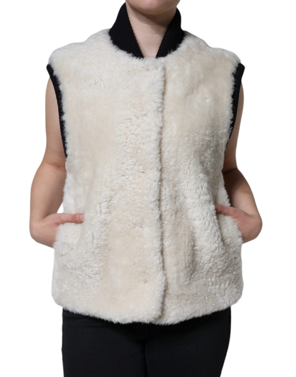 Weiße WARRENFORD Shearling-Leder Weste Mantel Jacke