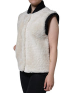 Weiße WARRENFORD Shearling-Leder Weste Mantel Jacke